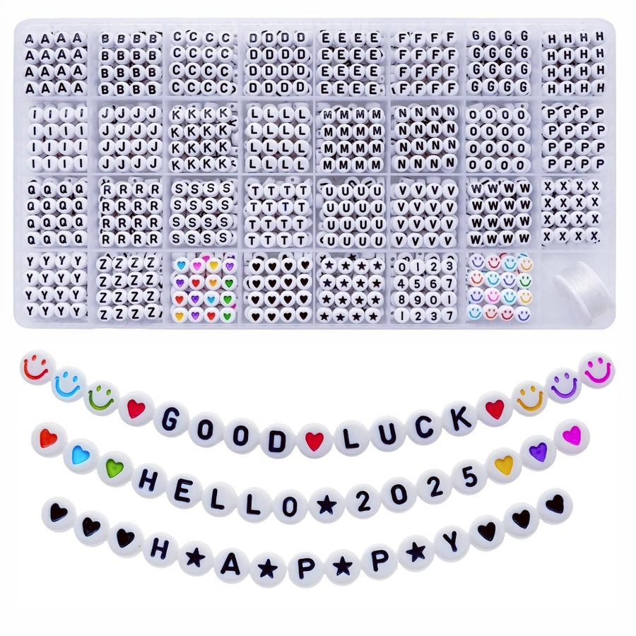 Amaney 1600pcs Letter Beads,Heart Beads,Number Beads,Start Beads and Smiley Beads,4x7mm White Acrylic Beads 31 Styles for Jewelry Making Bracelets Necklaces Key Chains