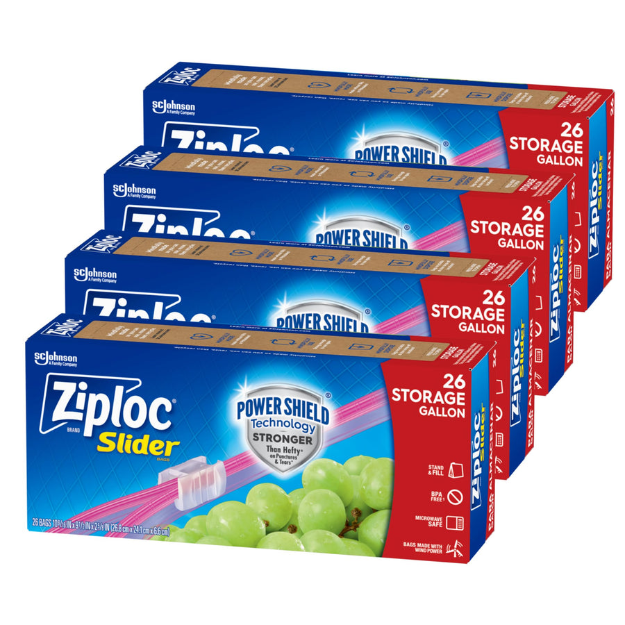 Gallon Food Storage Slider Bags, Power Shield Technology for More Durability, 104 Bags Total