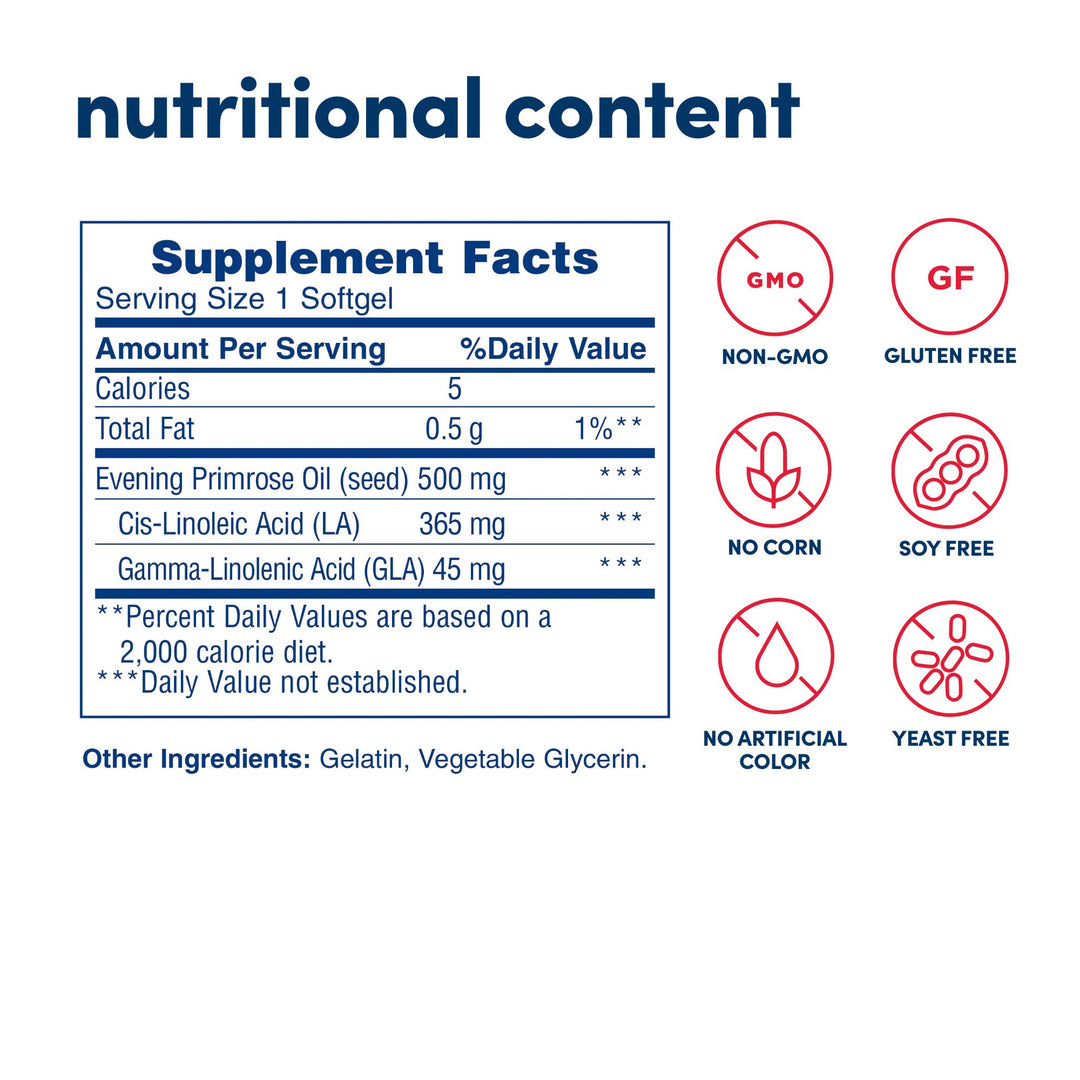 Dietary Fiber Supplement Softgels, Evening Primrose Oil, 500 mg, 100 Count