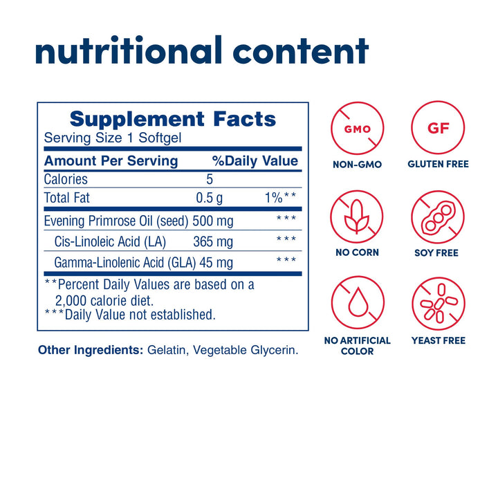 Dietary Fiber Supplement Softgels, Evening Primrose Oil, 500 mg, 100 Count