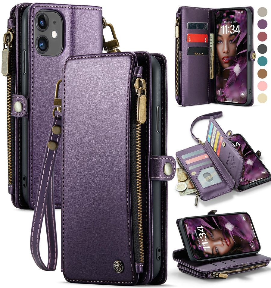 Compatible with iPhone 11 Case Wallet with Card Holder for Women and Men, PU Leather Magnetic Snap Flip Zipper Strap Wallet Phone Case Fit for iPhone 11 6.1, Fashion Blue
