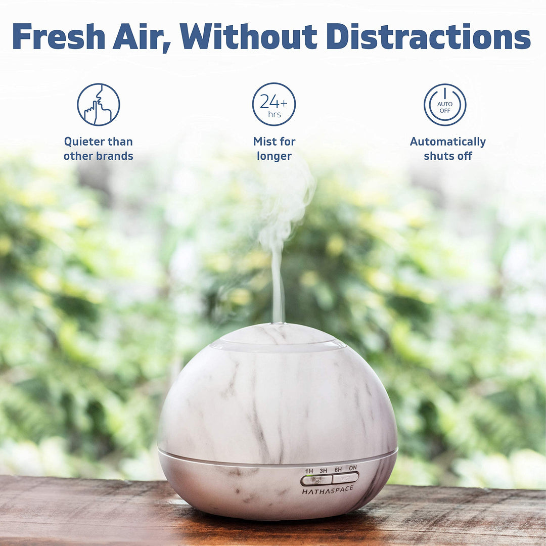 Marble Essential Oil Diffuser, Aroma Diffuser, 350ml Aromatherapy Diffuser, Diffusers for Home, Ultrasonic Cool Mist Room Humidifier, 24+ Hour Capacity, 7-Color Mood Light, BPA-Free (White)