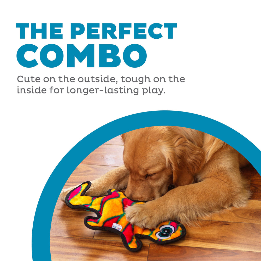 Durablez Tough Plush Squeaky Dog Toy, Gecko, Orange, Medium