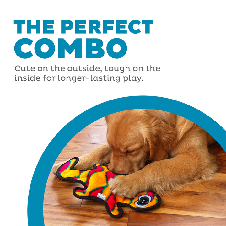 Durablez Tough Plush Squeaky Dog Toy, Gecko, Orange, Medium