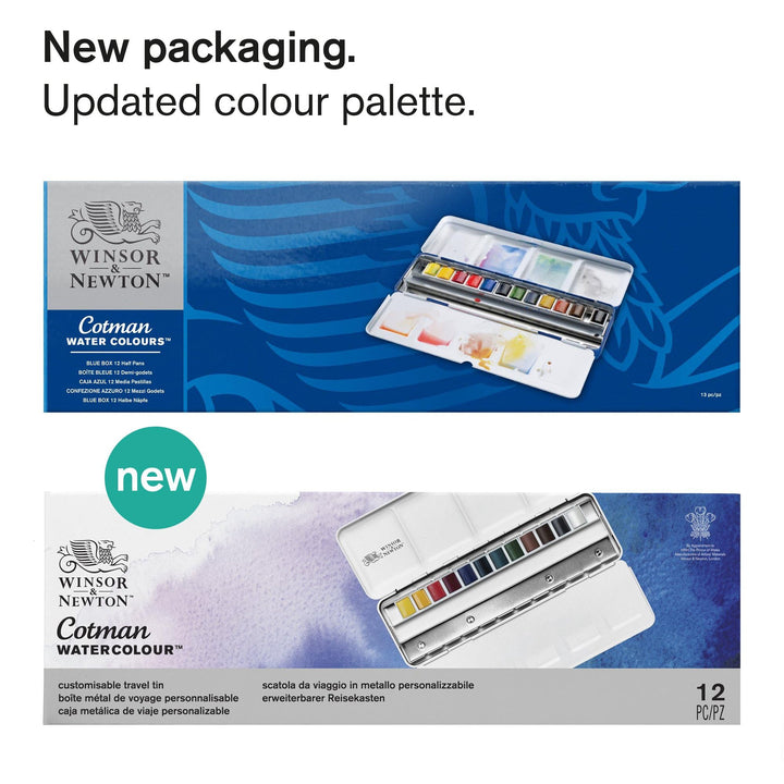 Winsor & Newton Cotman Watercolor Paint Set, Customisable Travel Tin, 12 Half Pan
