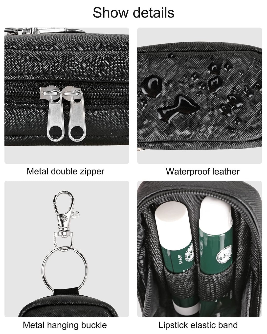 Chapstick Holder Bag Small Lip Balm Sleeve Pouch Lipstick Portable Storage Bag Lip Gloss Case With Hook Accessories Gift for Women (balck)