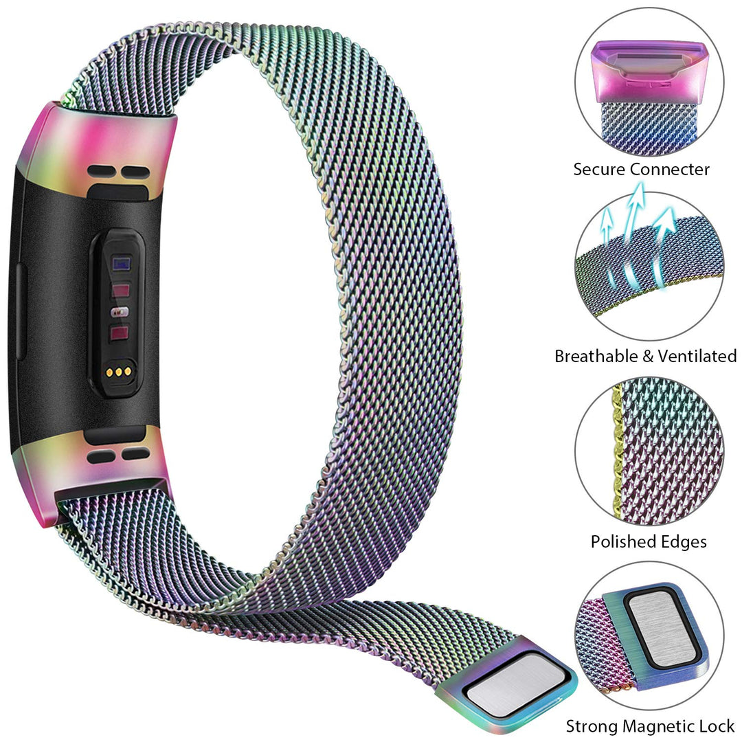 Metal Bands for Fitbit Charge 4 & Fitbit Charge 3 & Charge 3 SE, Stainless Steel Magnetic Lock Replacement Wristbands for Charge 3 & Charge 4 Women Men Small Large (Small, Colorful)