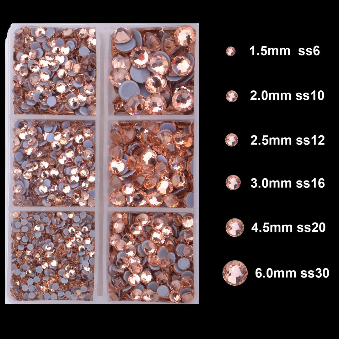 4000Pcs Mixed Size Hot Fix Round Crystals Gems Glass Stones Hotfix Flat Back Rhinestones (Champagne)