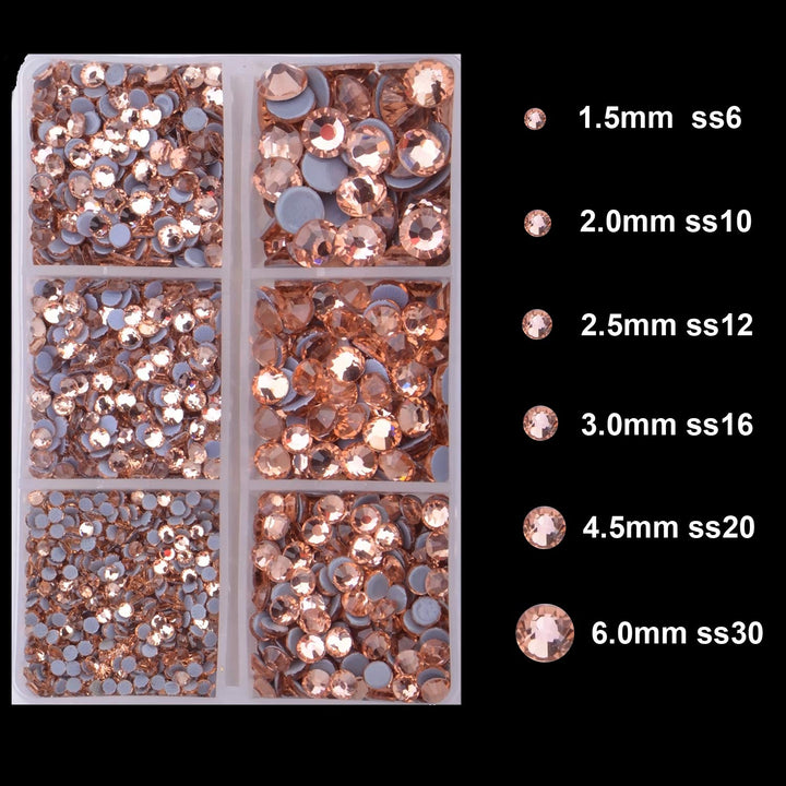 4000Pcs Mixed Size Hot Fix Round Crystals Gems Glass Stones Hotfix Flat Back Rhinestones (Champagne)