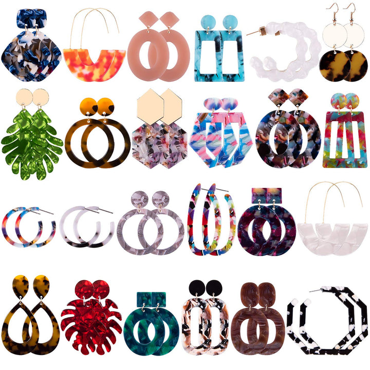 24 Pairs Mottled Acrylic Earrings Resin Drop Dangle Earring Hoop Statement Earrings Polygonal Bohemian Fashion Jewelry Earrings for Women