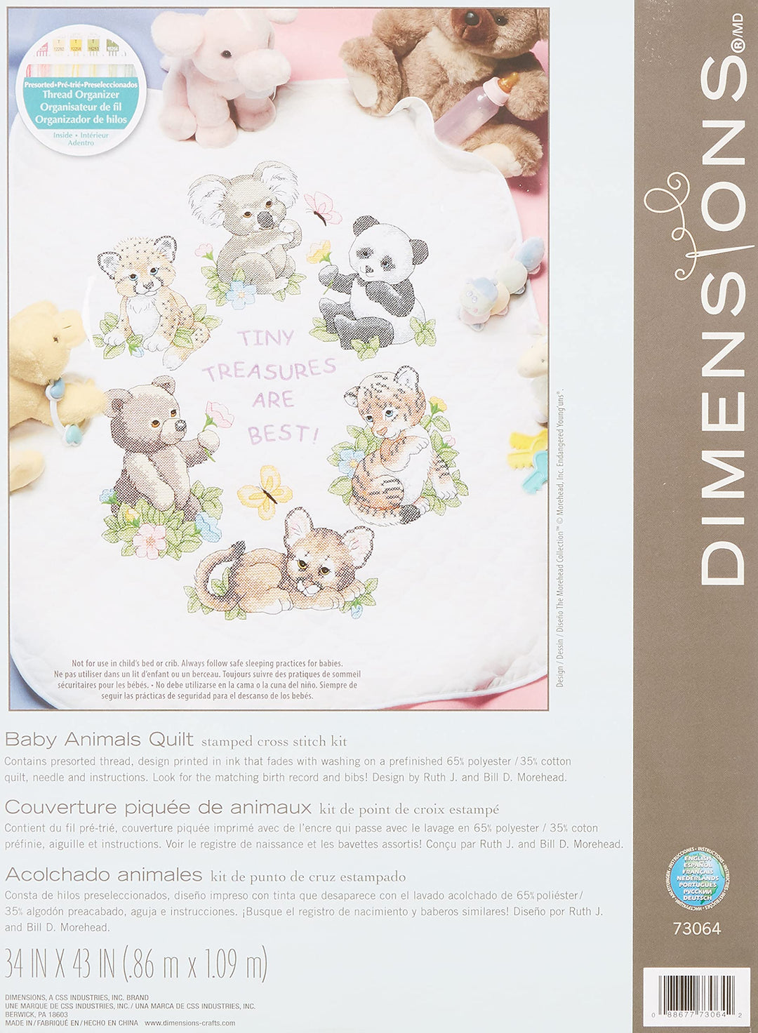 Stamped Cross Stitch 'Tiny Treasures' DIY Baby Quilt Kit, 34 x 43