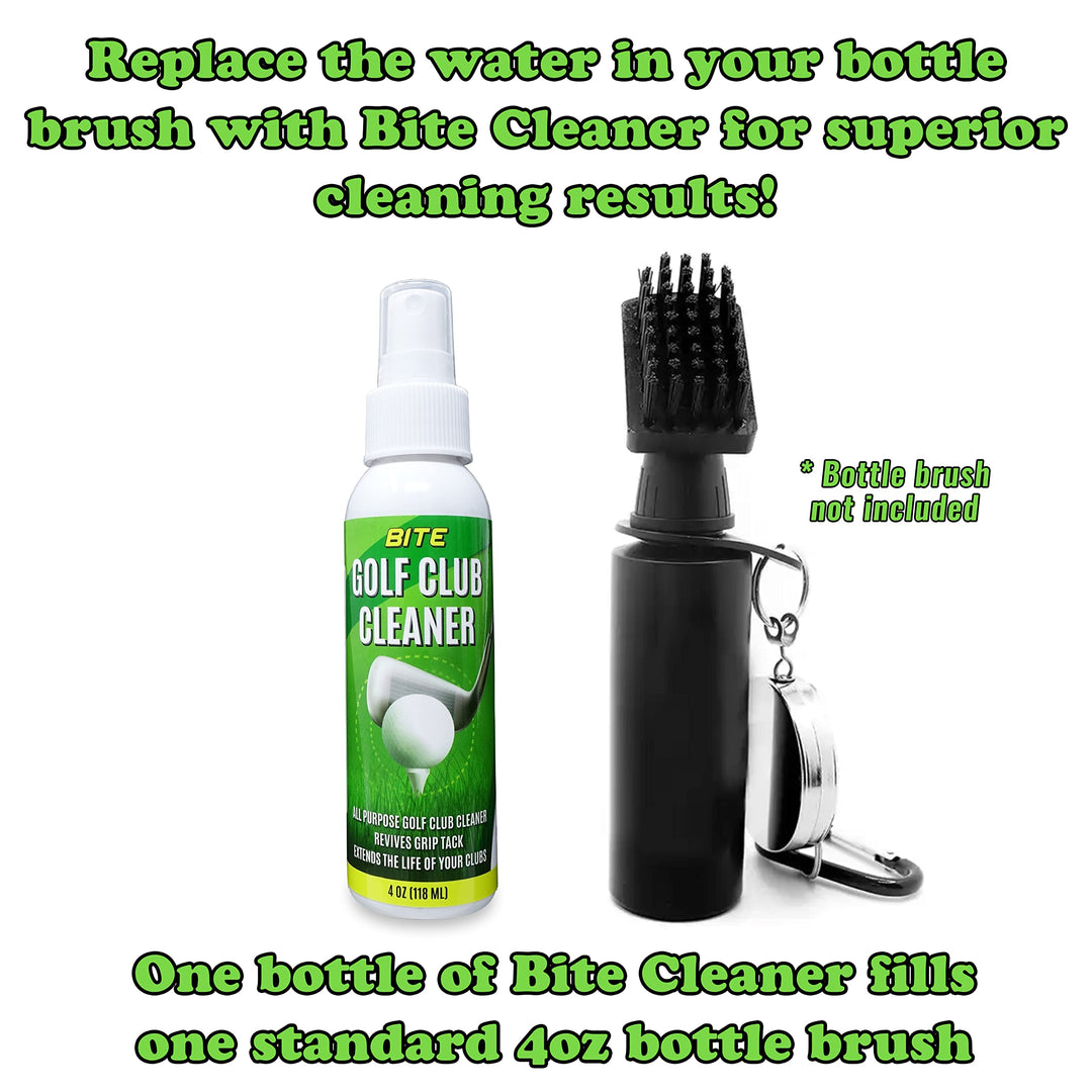 Bite Golf Club and Grip Cleaner | Keeps Clubs, Irons, and Drivers Clean | Use With Cloth, Brush, or Bottle Brush Refill | Restore Grip Tack