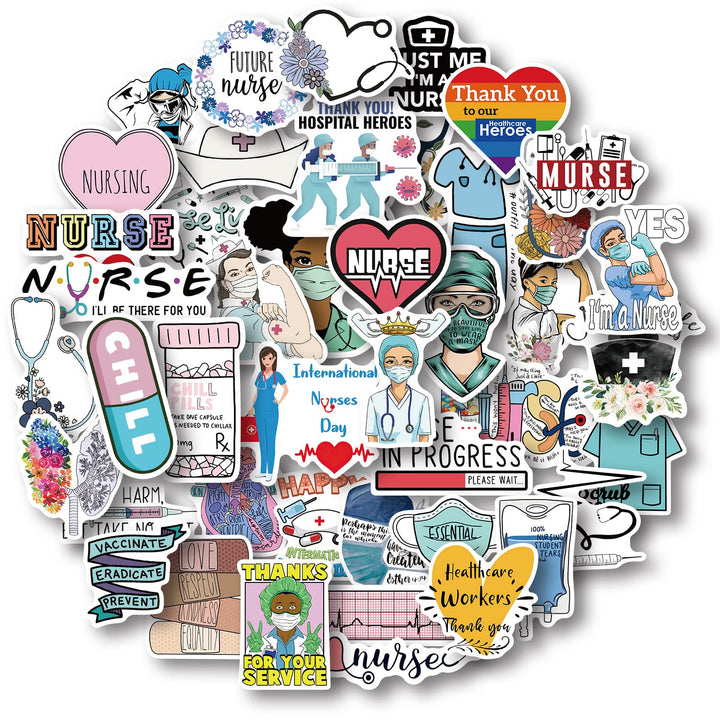 50 Pcs Nurse Stickers, Vinyl Nursing Stickers Decals for Laptops and Water Bottles, Nurse Accessories for Work