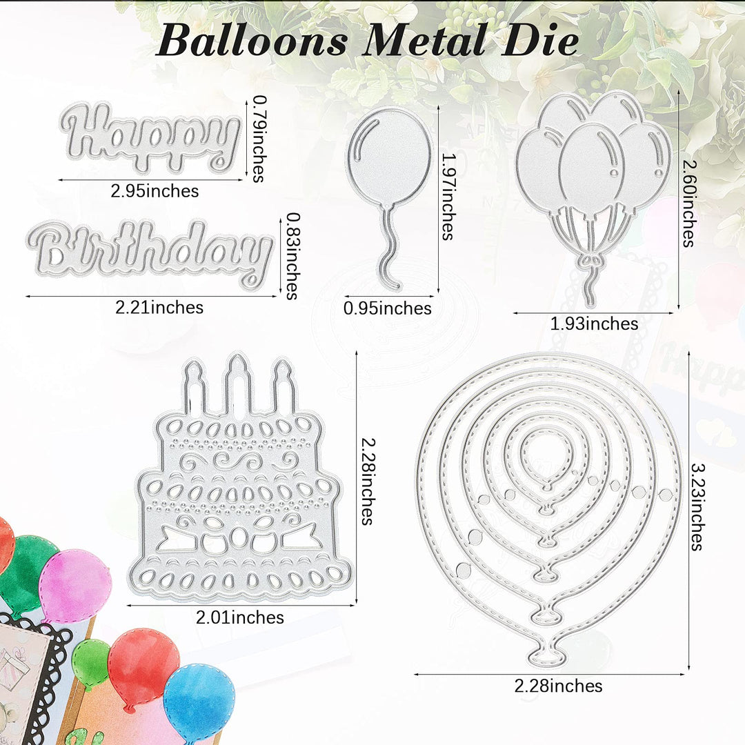 5 Pieces Die Cuts for Card Making Happy Birthday Balloons Cake Stencils Cutting Dies for Birthday Party Invitation Card Album Card Scrapbooks Embossing Paper DIY Making Crafts Tool