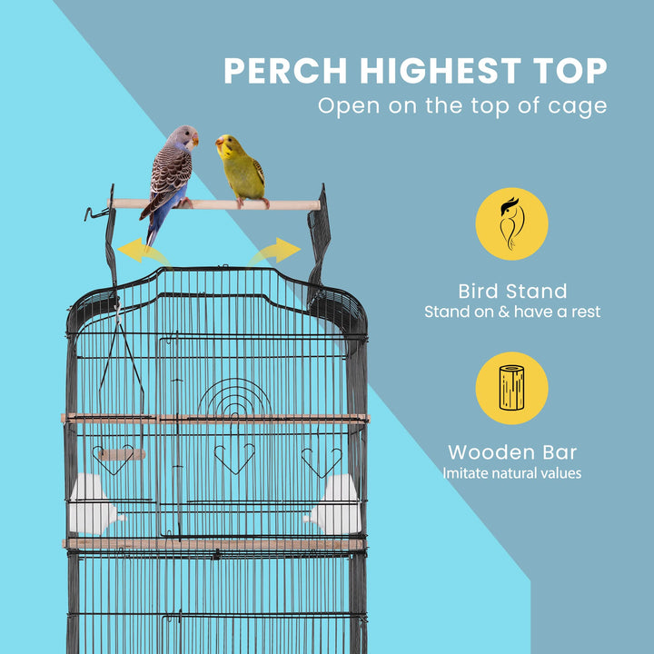 64 Inch Bird Cage with Play Top and Rolling Stand for Parrots Conures Lovebird Cockatiel Parakeets Black