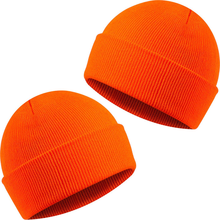 Trawler Beanie Skull Cap Acrylic Cuff Knit Hat for Men Outdoor Hunting (Orange,2 Pieces)