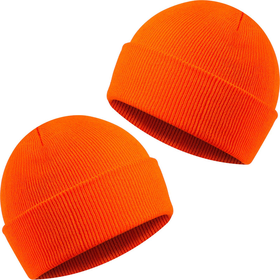 Trawler Beanie Skull Cap Acrylic Cuff Knit Hat for Men Outdoor Hunting (Orange,2 Pieces)