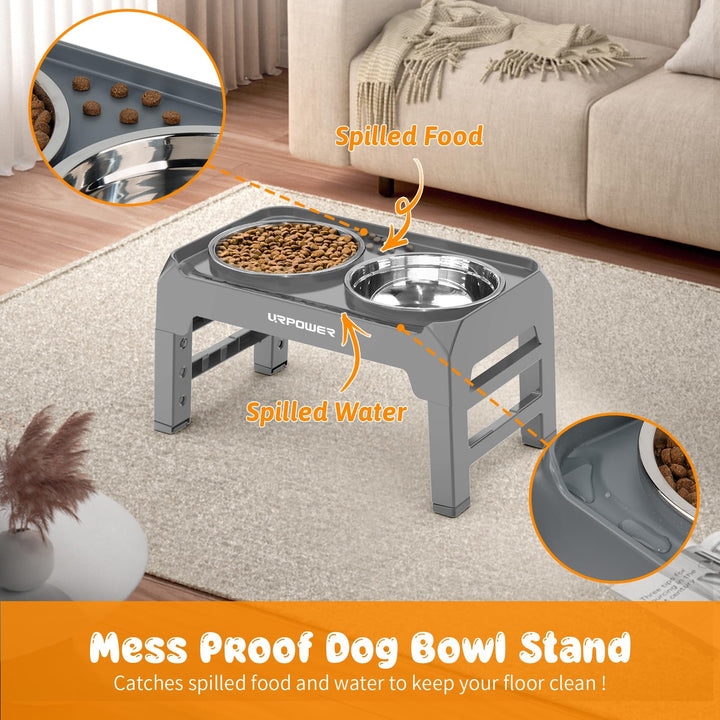 Elevated Dog Bowls 4 Height Adjustable Raised Dog Bowl with No Spill Edge 2 Thick 50oz Stainless Steel Dog Food & Water Bowl Non-Slip Dog Bowl Stand for Small Medium Large Dogs and Pets