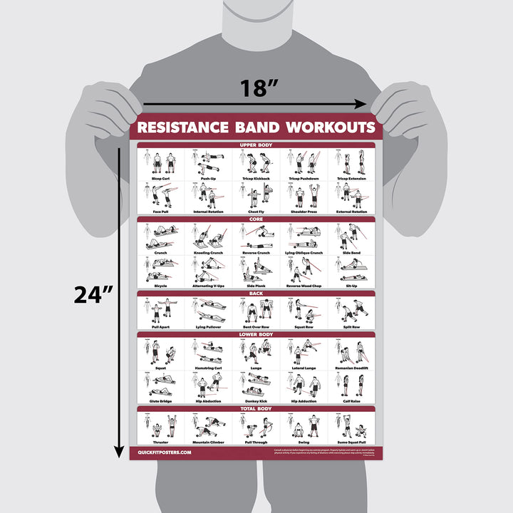 QUICKFIT Resistance Bands Workout Exercise Poster - Double Sided (Laminated, 18 x 27)