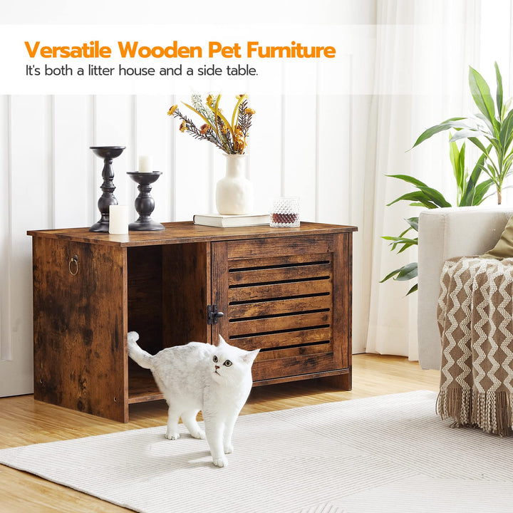 Cat Litter Box Enclosure, Hidden Litter Box Furniture with Louvered Door, Spacious Hidden Litter Cabinet with Divider, Cat Furniture Cabinet, 31.5 L x 17.7 W x 18.1 H, Rustic Brown BF07MW01