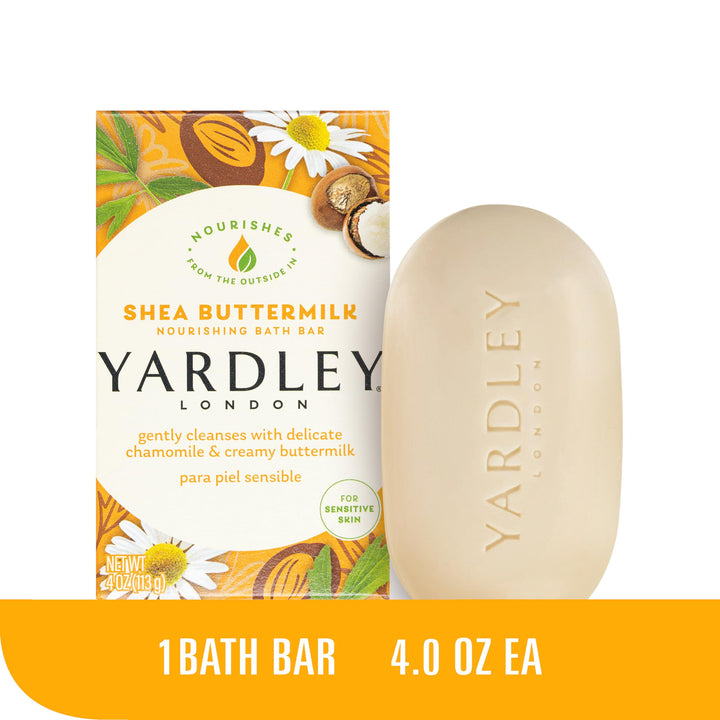 London Nourishing Bath Soap Bar Shea Buttermilk for Sensitive Skin, Gently Cleanses with Delicate Chamomile & Creamy Buttermilk, 4.0 oz Bath Bar, 1 Soap Bar