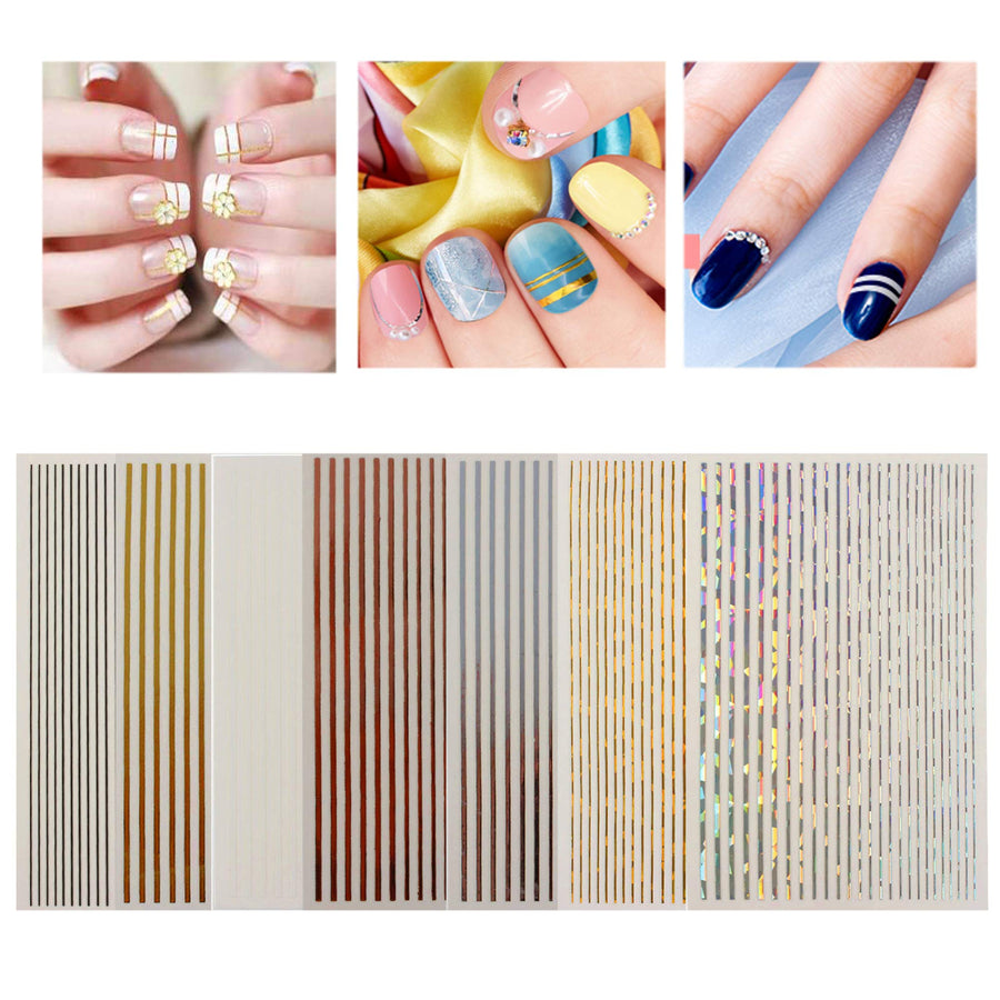 7 Sheet Nail Strip Sticker, 3D Curve Stripe Lines Nails Art Stickers, Adhesive Striping Tape Fingernail Decals, Waterproof Striping Tapes Line DIY Foil Manicure Decoration for Wonen Girls