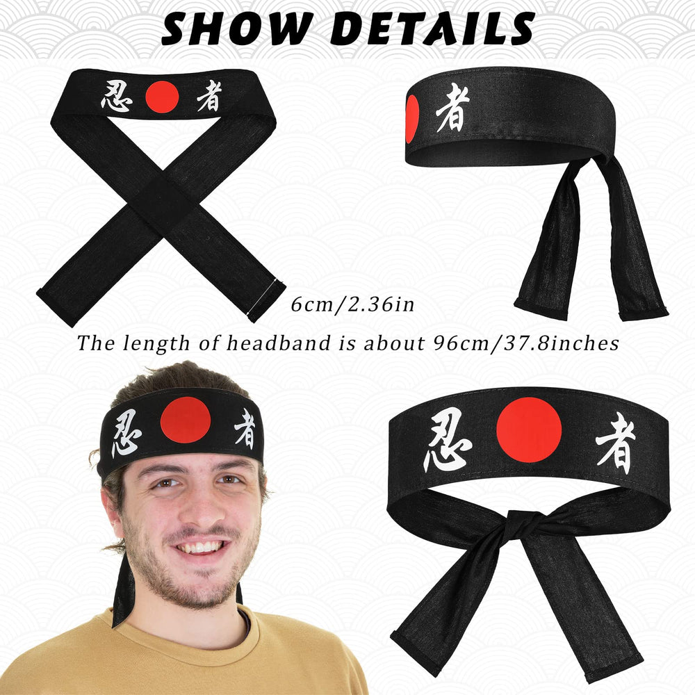 Bushido Hachimaki Headband 2 Pieces Samurai Japanese Headband Sushi Chef Bandana Tie on Costume Headwear for Karate Sports Cooking Kitchen Supply (Character), White
