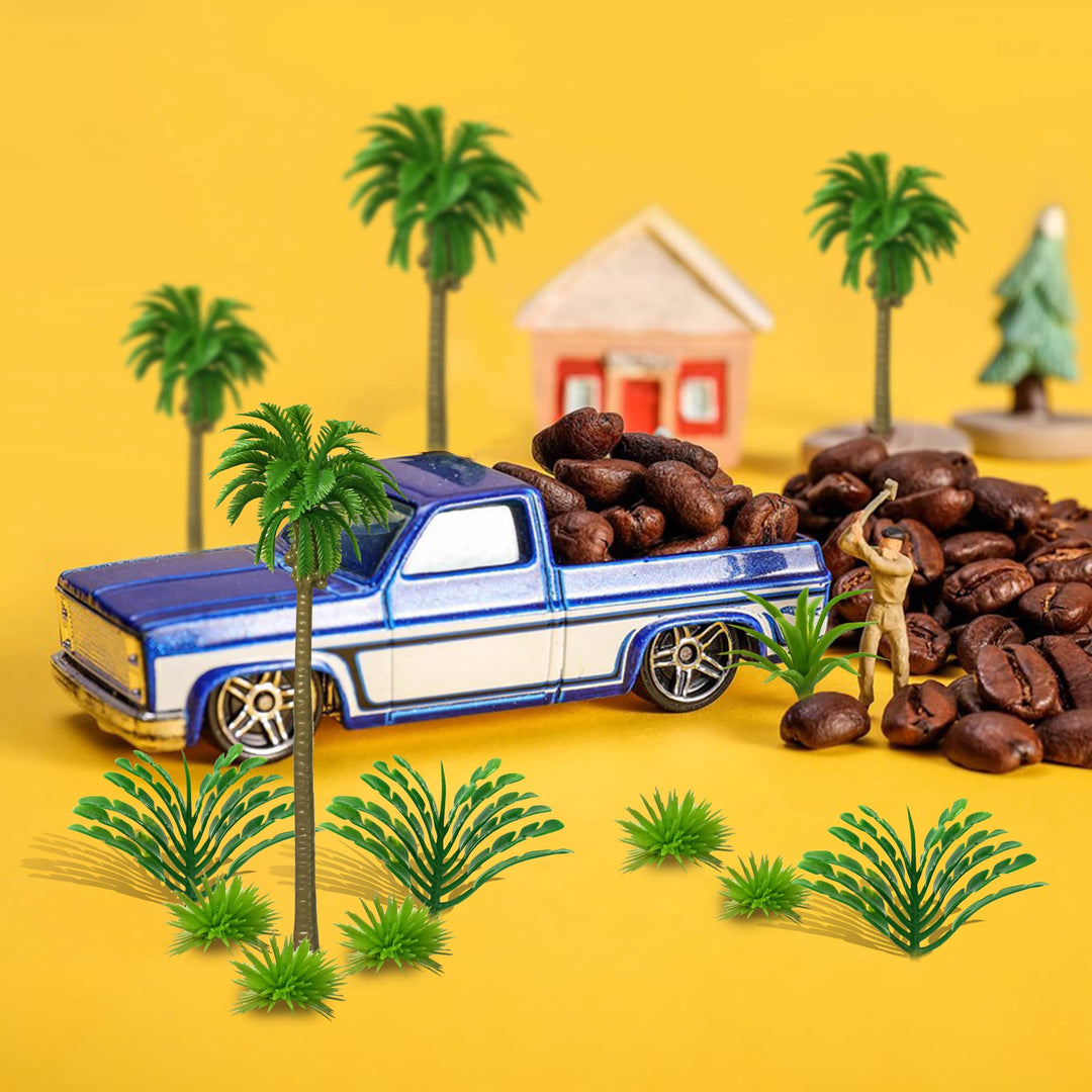 48PCS Model Trees Model Coconut Palm Tree Mixed Miniature Plants Layout Rainforest Train Scenery for Diorama DIY Craft Scenery Landscape Outdoor Home Garden Decoration
