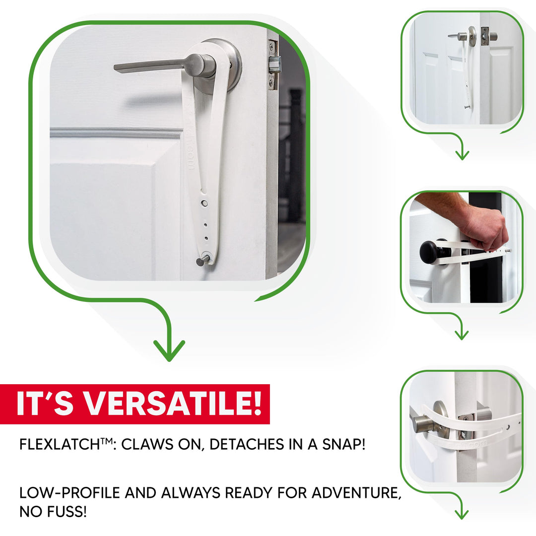 Cat Door Holder Latch - Bright White Cat Door Alternative Installs Fast Flex Latch Strap Let's Cats in and Keeps Dogs Out of Litter & Food. Safe Baby Proof One Piece No Measuring Extra Easy