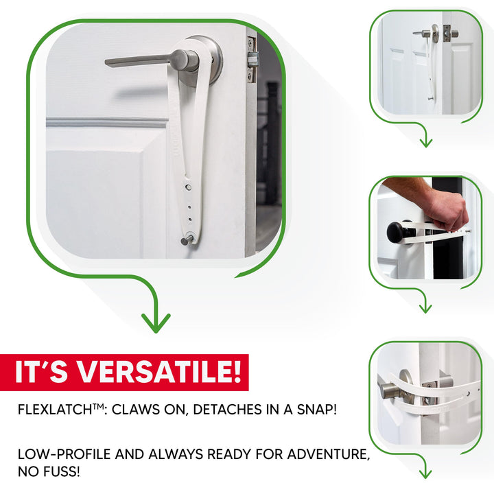 Cat Door Holder Latch - Bright White Cat Door Alternative Installs Fast Flex Latch Strap Let's Cats in and Keeps Dogs Out of Litter & Food. Safe Baby Proof One Piece No Measuring Extra Easy