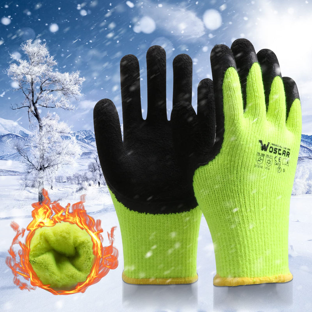 Winter Work Gloves, 2 Pairs Garden Gloves Rubber Coated Fingers Acrylic Terry Inner Keep Hands Warm for Cold Weather Heavy Duty