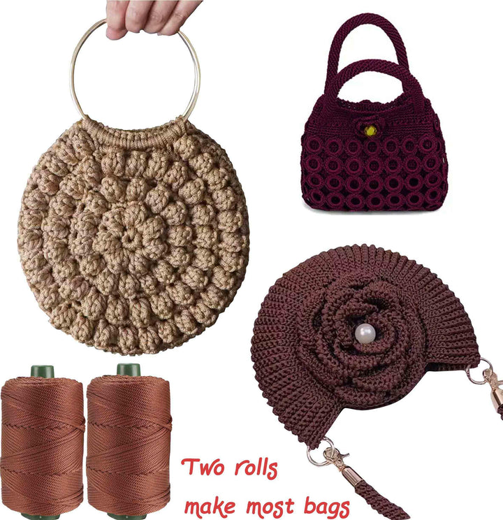 Clisil 400gram Art Yarn Cord Light Brown Polyester Yarn Macrame Knitting Crocheting DIY Bags Crochet Basket Summer Hat Craft Cord 3mm Macrame Cord Rope 438yds 1314 Feet