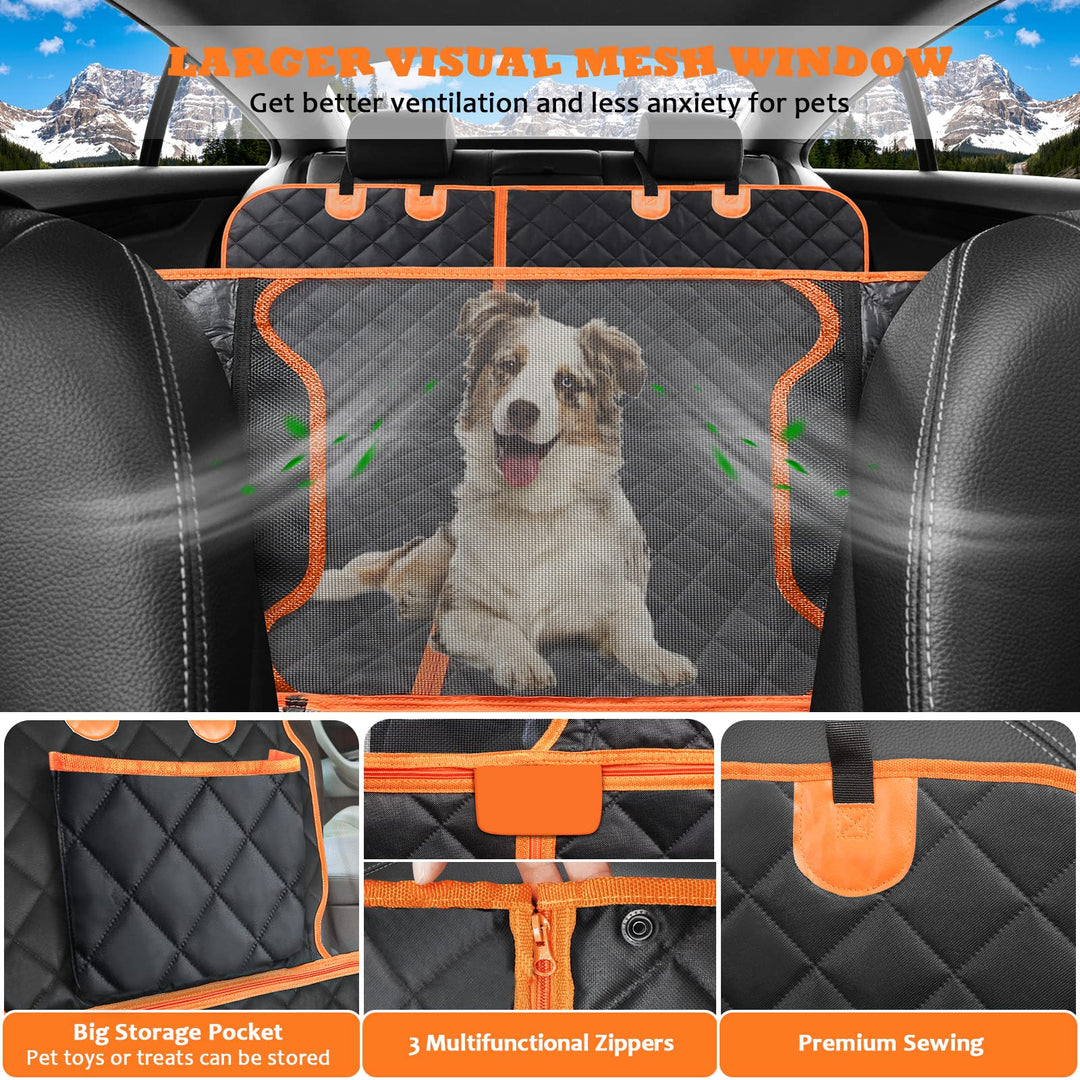 6 in 1 Convertible Dog Car Seat Cover for Back Seat 60/40 Split Dog Seat Cover 100% Waterproof Dog Hammock for Car Nonslip Pet Seat Cover with Mesh Window & Pocket for Cars Trucks and SUVs