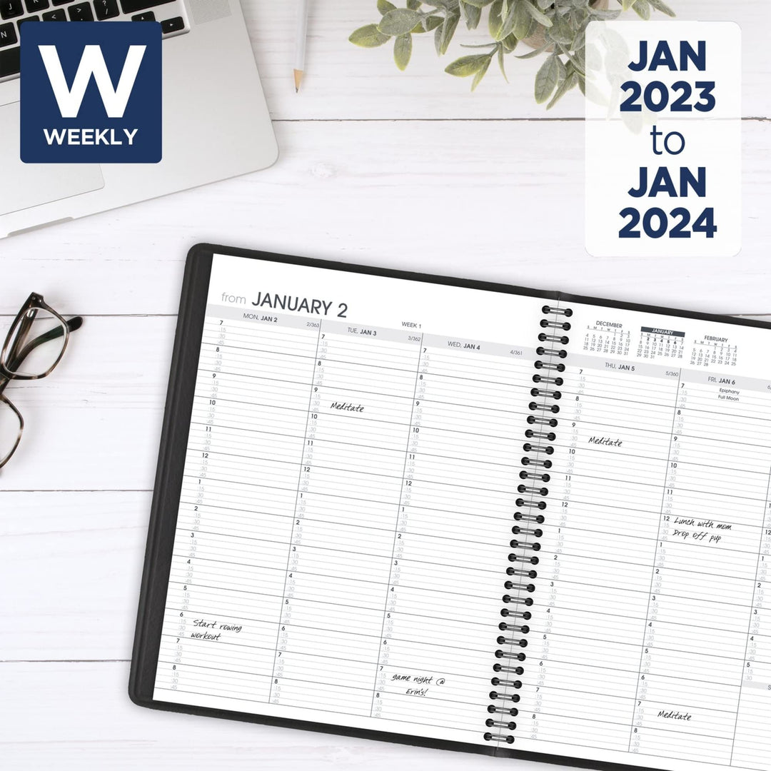 2023 Weekly Planner, Quarter-Hourly Appointment Book, 7 x 8-3/4, Medium, Telephone/Address Pages, Black (7095105)