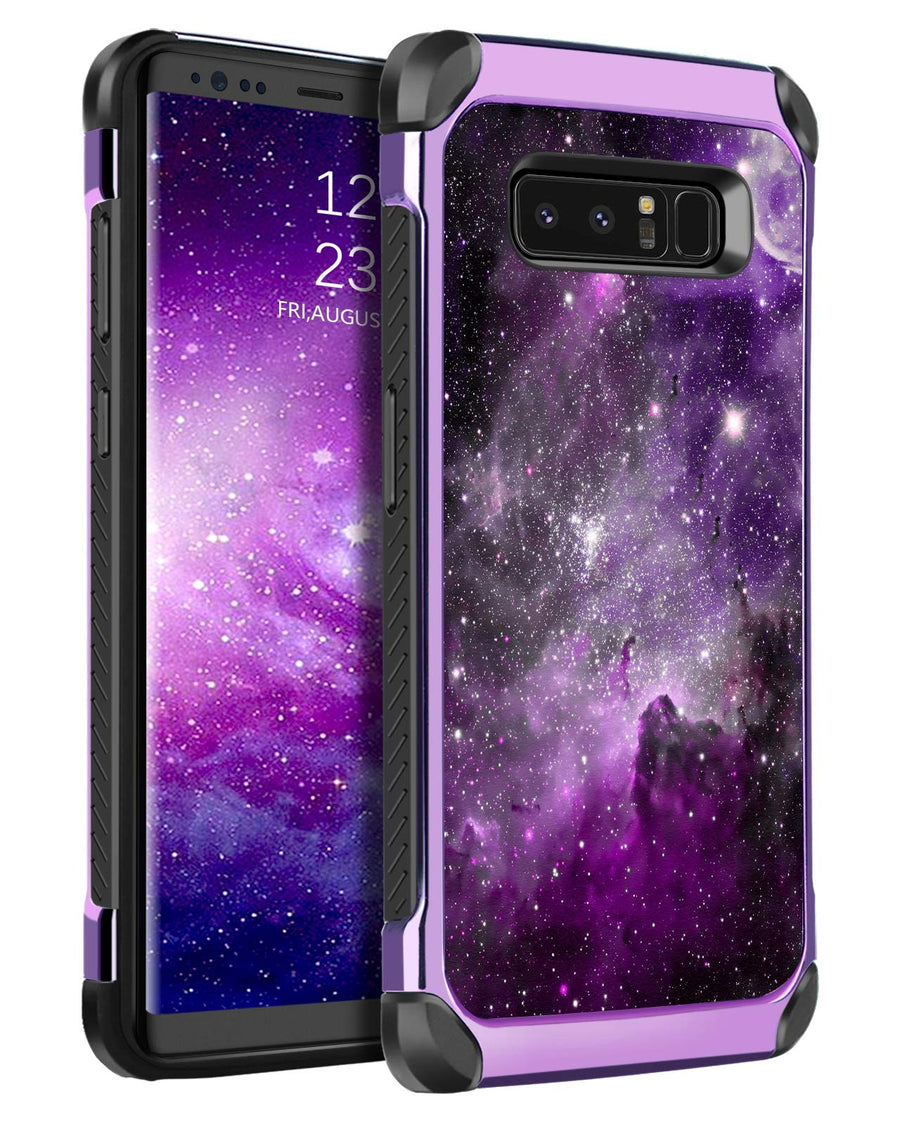 for Samsung Galaxy Note 8 Case, Slim Fit Glow in The Dark 2 in 1 Heavy Duty Rugged Hybrid Soft TPU Bumper Hard PC Shockproof Protective Cases for Samsung Galaxy Note 8 6.3, Purple Nebula