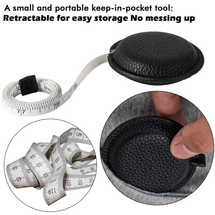 Sewing Tape Measure, Medical Body Cloth Tailor Craft Dieting Measuring Tape, 60 Inch/1.5M Dual Sided Retractable Ruler with Push Button Round(1 Pack, Black)