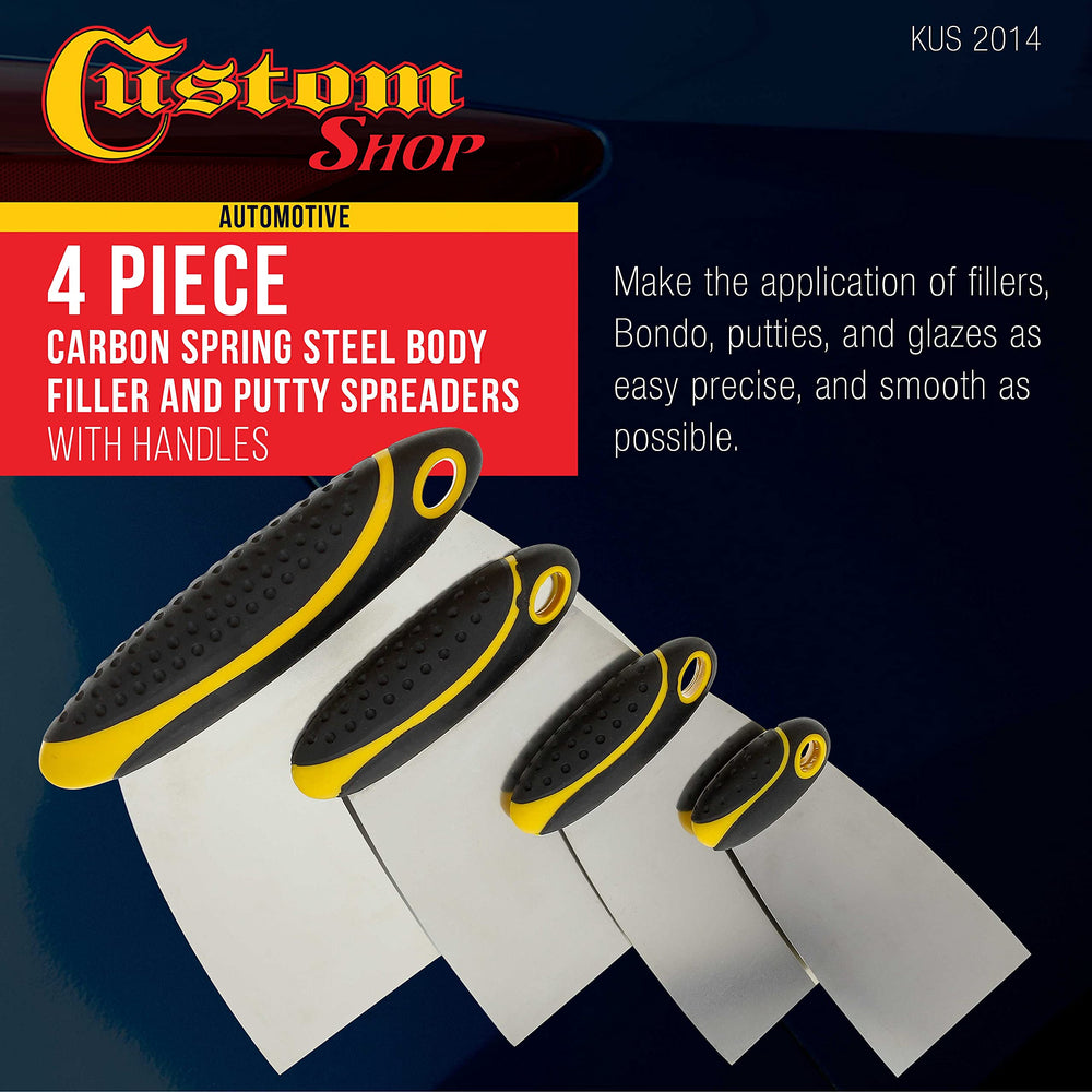4-Piece Set of Carbon Spring Steel Body Filler and Putty Spreaders/Scraper Set with Handles (2, 3, 4, 6)