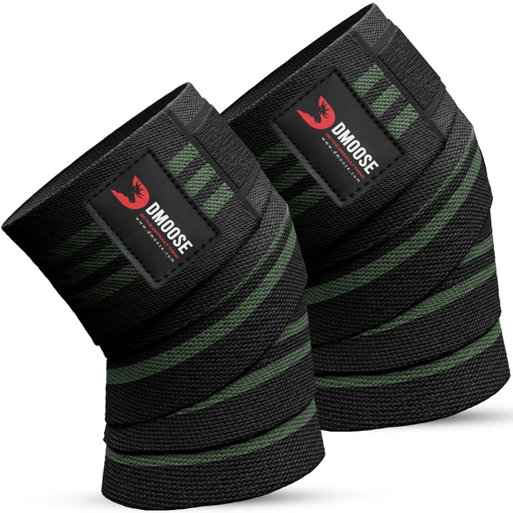 DMoose Compression Knee Brace wraps - Knee Sleeves for Weightlifting & Compression Wraps for legs, Running and Muscle Pain Relief, Joint Protection and Support for knees - Dark Green Stripes (Pair)