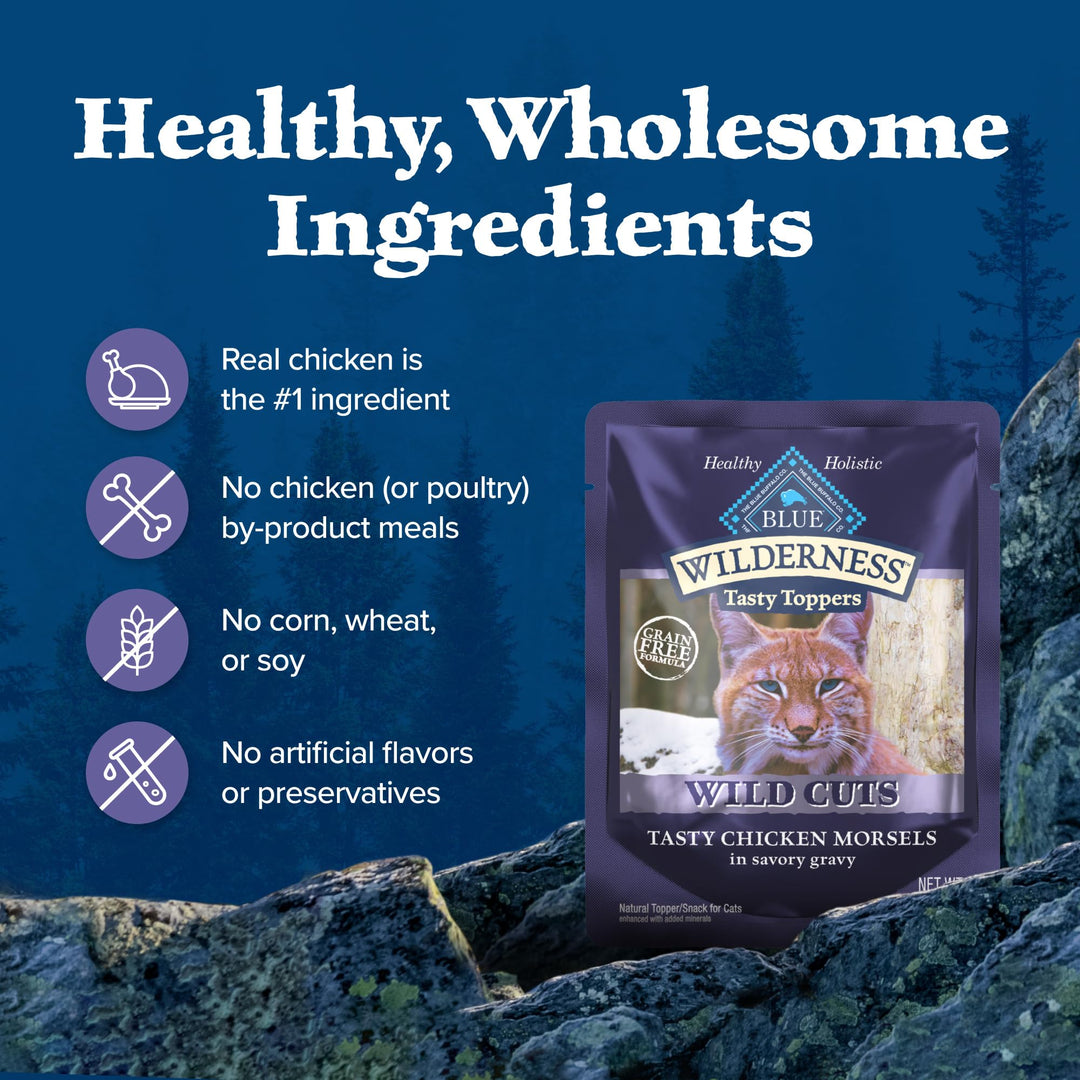 Wilderness Wild Cuts Grain-Free Wet Cat Food, Meal Toppers Made with Natural Ingredients, Tasty Chicken Morsels in Savory Gravy, 3-oz. Pouches (24 Count)
