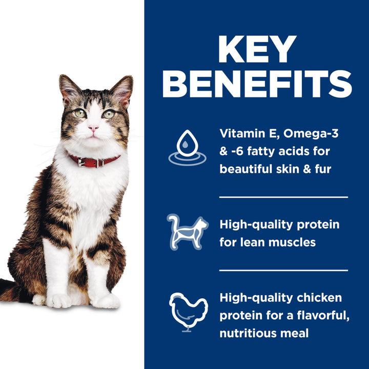 Hill's Science Diet Hairball Control, Adult 1-6, Hairball Control Support, Dry Cat Food, Chicken Recipe, 7 lb Bag