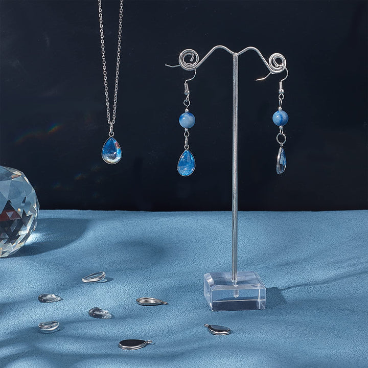 100pcs Bezel Pendant Blanks- 50pcs Drop Pendant Trays Photo Charms Cabochons Blanks with 50pcs Glass Cabochons Clear Dome for Bridal Wedding Bouquet Graduation Cap Jewelry Making