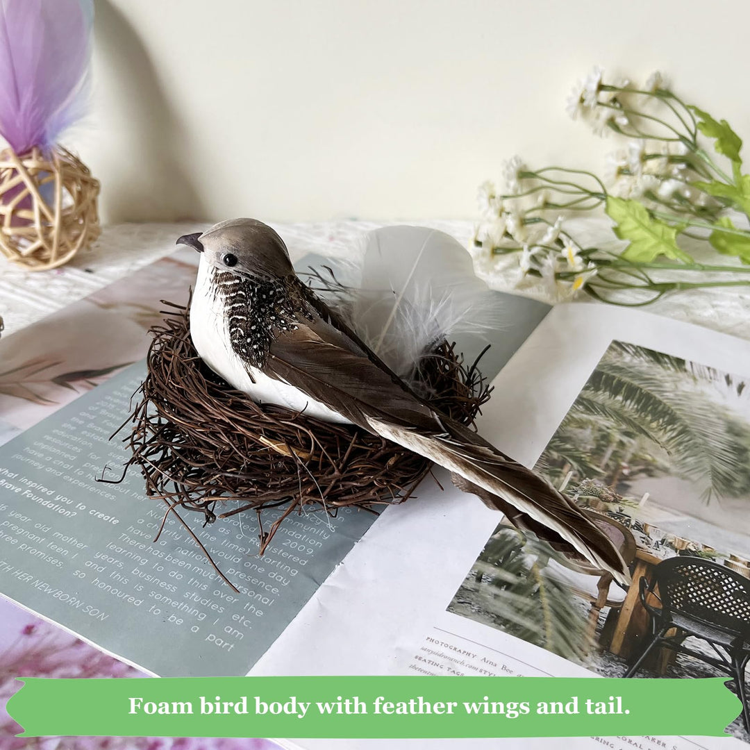 2pcs Grey Artificial Simulation Foam Bird Clip on Feathered Sparrow Bird Ornaments for Craft Christmas Decoration Home Garden Wedding Decoration Party Accessories 16cm/6inch