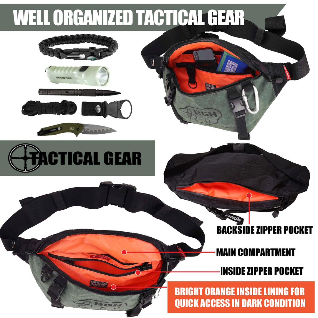 Rough Enough Mens Tactical Fanny Pack Crossbody Large Waist Bag for Men Green