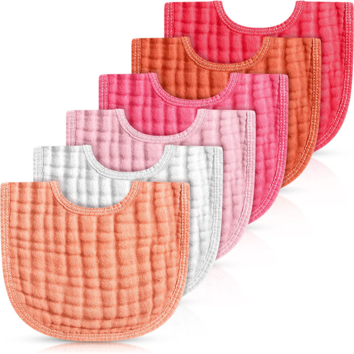 6 Pcs Muslin Bibs Baby Burping Cloth Teething Bibs Bandana Bibs 6 Absorbent Layers Muslin Bibs for 6 Month+ Baby (Pink Series)