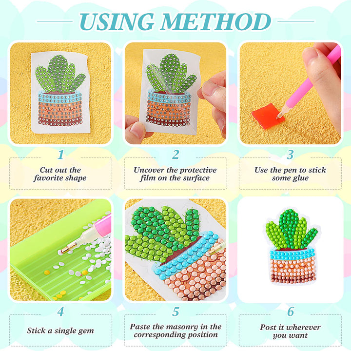 17 Pieces Llama Cactus Diamond Painting Stickers Kids 5D Gem Dots Painting Kits Diamond Art Decals DIY Mosaic Art Stickers Painting