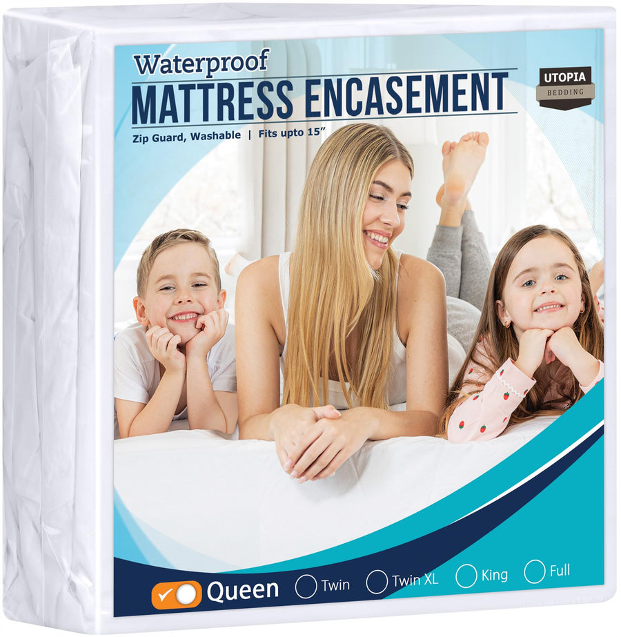 Zippered Mattress Encasement Queen, 100% Waterproof Bed Bug and Dust Mite Proof Mattress Protector, Absorbent Six-Sided Mattress Cover