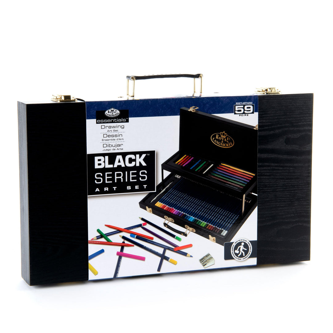 Royal & Langnickel Essentials 52pc Two-Tier Black Series Sketching Wooden Box Artist Set