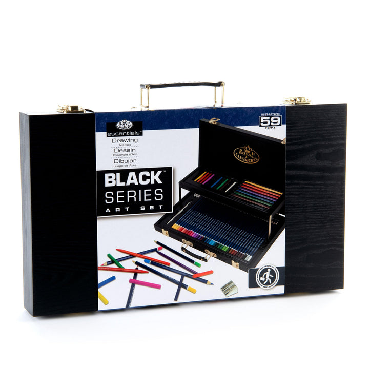 Royal & Langnickel Essentials 52pc Two-Tier Black Series Sketching Wooden Box Artist Set