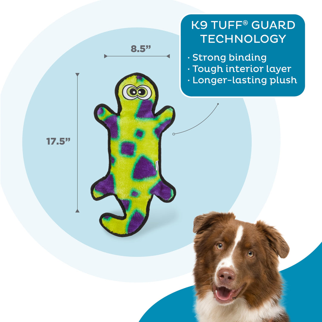 Durablez Tough Plush Squeaky Dog Toy, Gecko, Green, Large