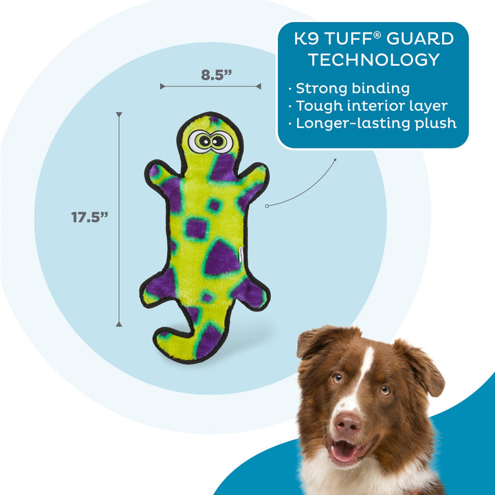 Durablez Tough Plush Squeaky Dog Toy, Gecko, Green, Large